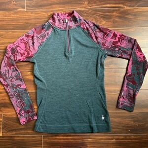 Smartwool Women's Twilight Blue Marble Baselayer 1/4 Zip Top